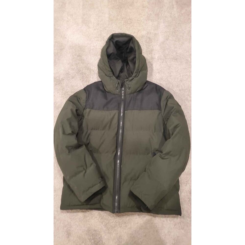 DKNY Men’s Mixed Media Puffer Coat Forest Green – Size XL – Great Condition